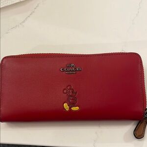 Coach Red Wallet with Mickey Mouse Design